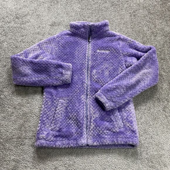 Columbia Fleece Jacket Kids Girls Large 14/16 Purple Full Zip High Neck Outdoor